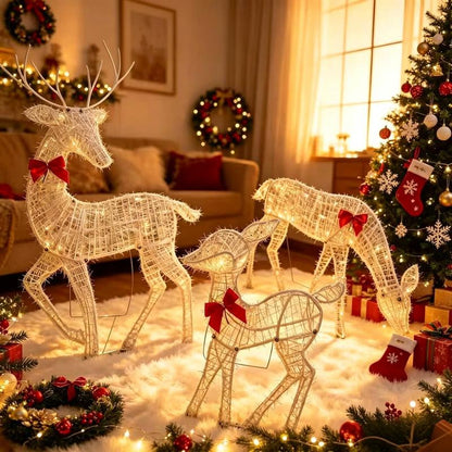 🎄🦌 Zestaw świątecznych reniferów LED z kokardą – dekoracyjna rodzina reniferów do wnętrz i na zewnątrz ✨Darmowa dostawa 🚚