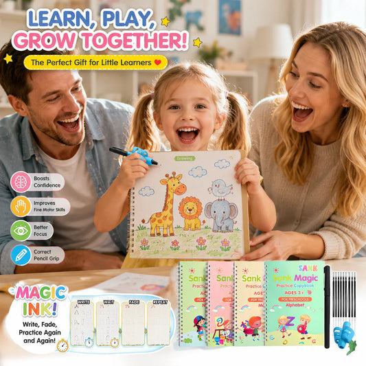 🏆Ostatni dzień – specjalna cena!🔥4-in-1 Fun Reusable Learning Books📚✨Handwriting • Numbers • Drawing • Fine Motor Skills • With Vanishing Ink Pen | Ages 2+ • Eco-Friendly & Screen-Free 🌱