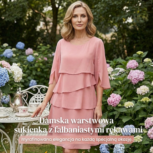 ✨ SUKIENKA DAMSKA Z WARSTWOWYMI RĘKAWAMI – ELEGANCKA I WYGODNA NA KAŻDĄ OKAZJĘ! ✨