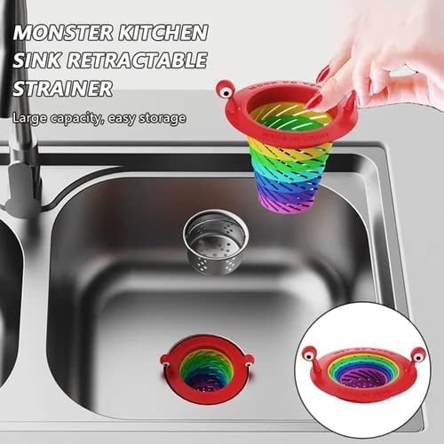 🌈 KUP 1, OTRZYMASZ 1 GRATIS! 🧼 Sitko do zlewu – design potwora, składana tęcza i duża pojemność – koniec z zatykaniem – zdobądź swoje! ✅