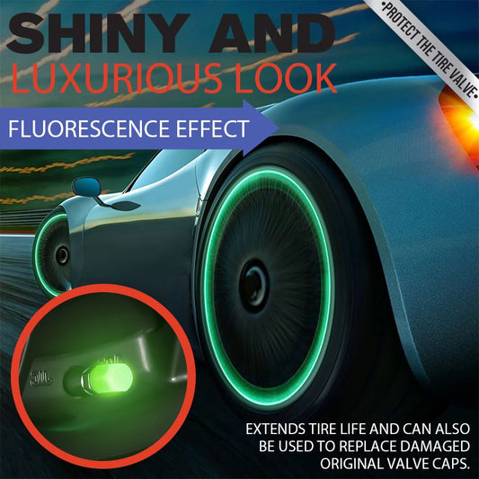 💡 Świecące zawory wentyli samochodowych – fluorescencyjne, uniwersalne, 4 sztuki! Zauważalny styl i bezpieczeństwo po zmroku. 🚗✨