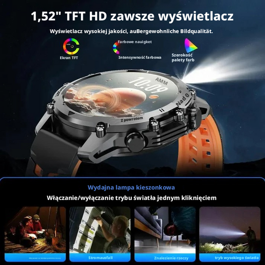 ⌚ 1,52-calowy smartwatch HD dla mężczyzn 📱 Połączenia i sterowanie muzyką ⚽ Wiele trybów sportowych 💦 Wodoodporność IP68 🔋 Długi czas pracy baterii 😎 Zegarek fitness dla Android i iPhone