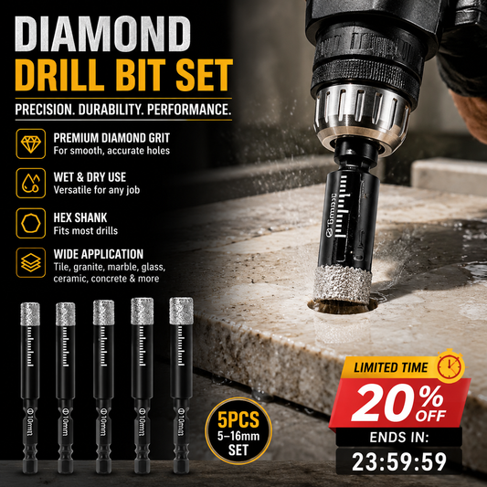 🥳 GORĄCA WYPRZEDAŻ 2026 🥳 💞 PONAD 50 000 SPRZEDANYCH! 💎🔧 50% ZNIŻKI!  Zestaw wierteł diamentowych – trzonek sześciokątny 5–16 mm, do pracy na sucho i mokro. Tworzy czyste, precyzyjne otwory w płytkach, szkle, granicie i marmurze – bez odprysków! 🛡️💪