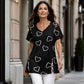 🛍️ 50% ZNIŻKI – Oversize'owa koszulka damska z nadrukiem serca i wiązaniem – luźny look, przewiewna i wszechstronna na co dzień ❤️
