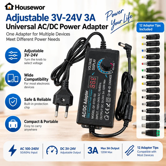 ⏳ Oferta ograniczona czasowo! ⏰ Uniwersalny zasilacz AC/DC 3V–24V, 3A z regulacją napięcia ⚡🔌