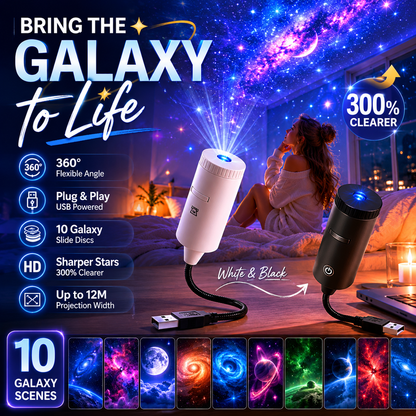 🌌🌙 Nocna lampka projektor galaktyki i księżyca USB – Obracające się gwiaździste niebo, kojący nastrój do snu – Płatność za pobraniem ✨✅