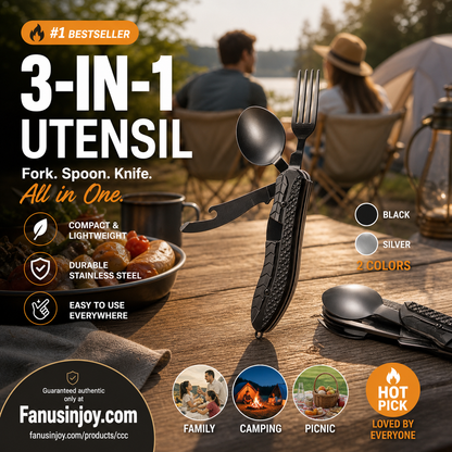 🍴 Niezbędnik na wyprawy! 🥄 4‑w‑1 składane wielofunkcyjne sztućce outdoorowe – jedz wygodnie, gdziekolwiek jesteś! 🌲🏕️