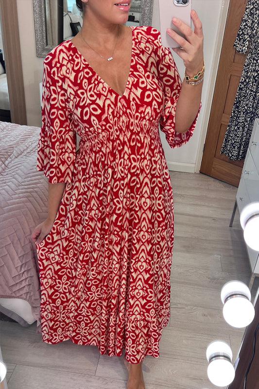 🔥Hot Sale 67% OFF🔥Casual print, V-neck long dress, exudes charming appeal!！