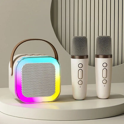 🎤 50% ZNIŻKI TERAZ! 🎶 Mini karaoke dla dzieci z 2 bezprzewodowymi mikrofonami – czysty dźwięk, Bluetooth i 5 zmian głosu – idealne na przyjęcia, rodzinne wieczory i podróże ✨