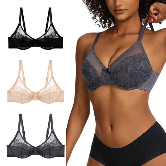 Zestaw 2 sztuk 💕 Biustonosz minimizer Lacsper Daisy – kwiatowa koronka, bez wkładek, pełne pokrycie, rozmiary plus size, z fiszbinami i wspierającym dolnym paskiem dla wygodnego dopasowania 🌸✨