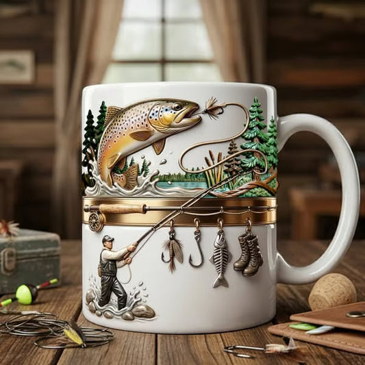 ☕ Ceramiczna filiżanka do kawy z motywem wędkarskim 🎣🐟✨