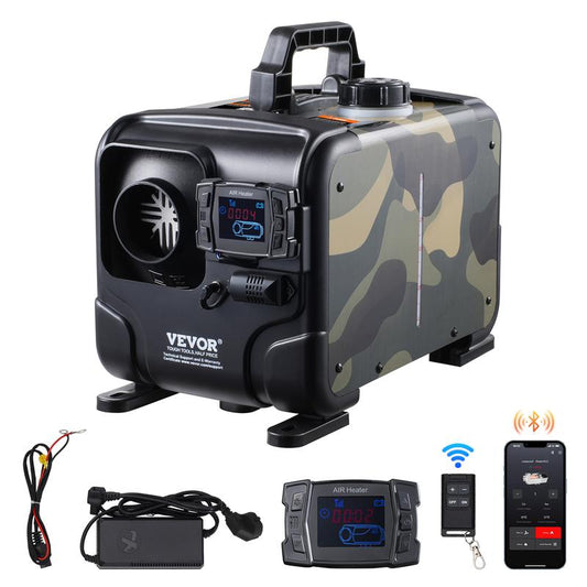 8 kW grzejnik dieslowski – 12 V/24 V wielofunkcyjna nagrzewnica powietrza na olej napędowy Sterowanie przez aplikację Bluetooth, pilot i wyświetlacz, alarm czujnika CO, szybkie ogrzewanie 🔥🚐💨