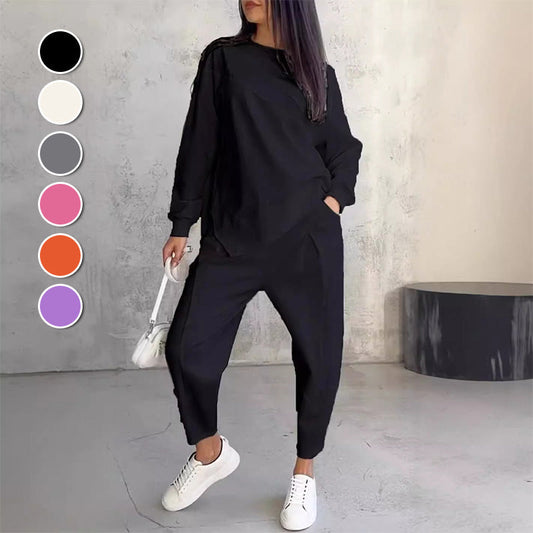 Damski komplet: bluza z długim rękawem i nieregularnym dołem + spodnie 👚👖✨