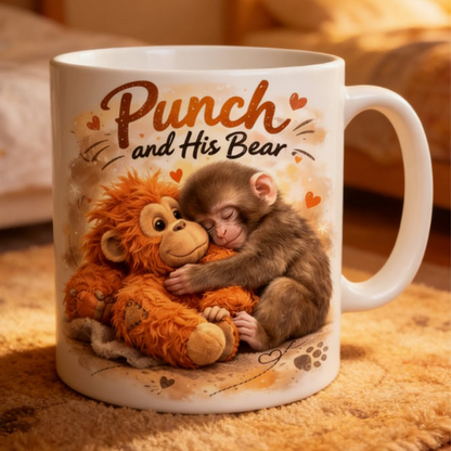 Kubek ceramiczny z uroczą małpką „Punch and His Bear”🐒🧸☕✨