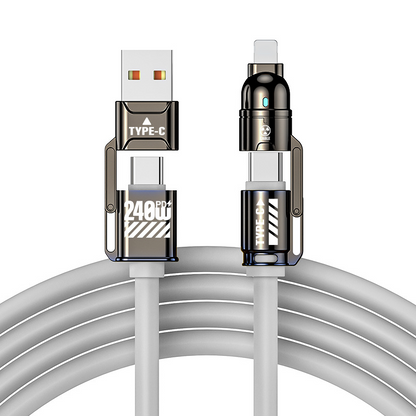 🔌 Kabel szybkiego ładowania 4‑w‑1 o wysokiej mocy – 240 W PD, wielointerfejsowy przewód ładujący, USB‑A/USB‑C do Type‑C/Lightning – uniwersalny kabel szybkiego ładowania do telefonów i laptopów ✨