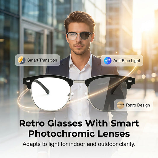 Retro okulary fotochromatyczne w półoprawie z blokadą światła niebieskiego 👓✨