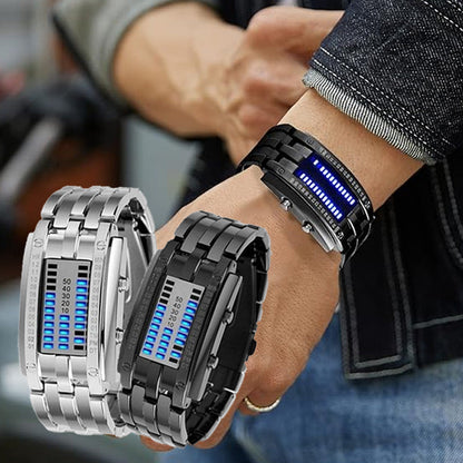 ⌚ 50% ZNIŻKI TERAZ! 🤓 Zegarek Cyberpunk Binary LED – „Tylko geecy to rozumieją” – futurystyczny, unikalny i przyciągający wzrok z niebieskim wyświetlaczem LED 💙
