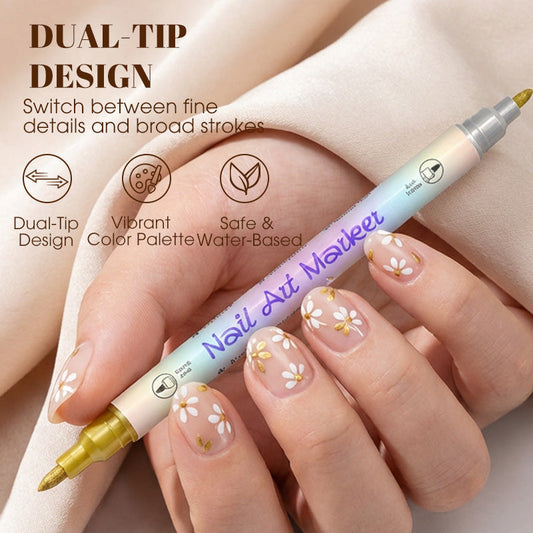 🔥 50% ZNIŻKI! ⏰ Zestaw pisaków do zdobienia paznokci z podwójną końcówką (Dual-Tip) 💅🎨
