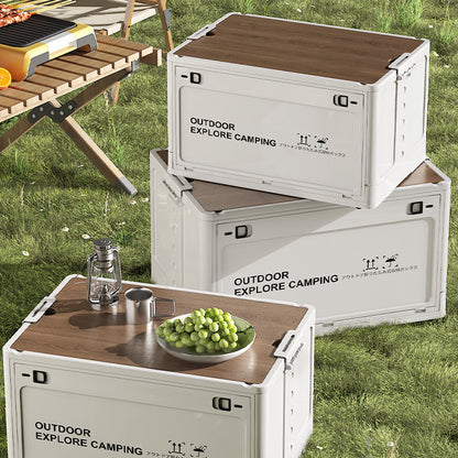 Składany kempingowy pojemnik do przechowywania z drewnianą pokrywą 🏕️📦