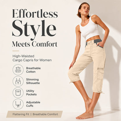 🔥🎁 Nowość – 50% ZNIŻKI! 🔥👖 Spodnie cargo typu capri z wysokim stanem – praktyczne kieszenie i luźny krój na co dzień