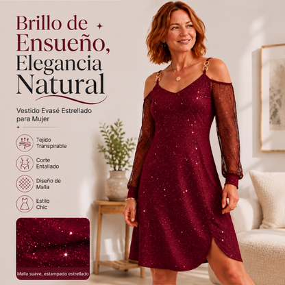 👗🔥 50% ZNIŻKI – OGRANICZONA CZASOWO! Elegancka sukienka damska z odkrytymi ramionami i siateczkowymi rękawami ✨ Styl wyrafinowany, kobiecy i idealny na każdą okazję.
