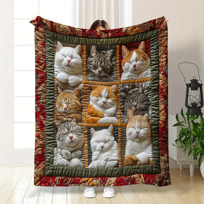 ⏳Ostatni dzień promocji!🐱💤 Przytulny koc z 9 wzorami śpiących kotów – ultramiękka flanela, dwustronny design, idealny na sofę, do łóżka i w podróż! 🌙✨