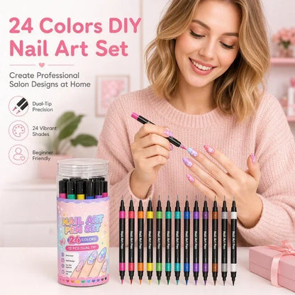 💅 12 dwustronnych pisaków do nail artu = 24 kolory – zestaw pisaków do precyzyjnych linii, kropek i wzorów 🎨✨
