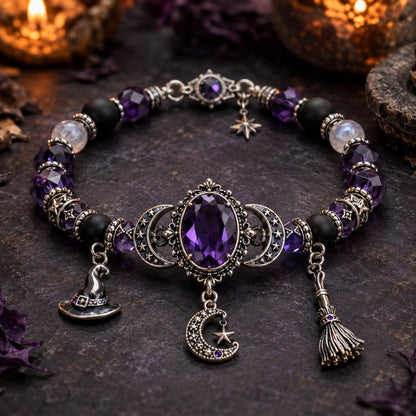💎 Fioletowa bransoletka w gotyckim stylu z kryształkami – symbol szczęścia i wyjątkowego stylu 🔮💫