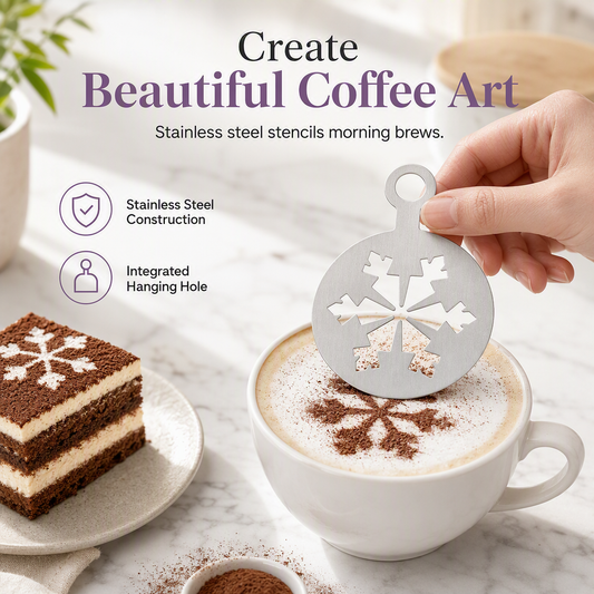 ☕ Szablon ze stali nierdzewnej do latte art – profesjonalne wzory na kawie w kilka sekund! 🎨✨