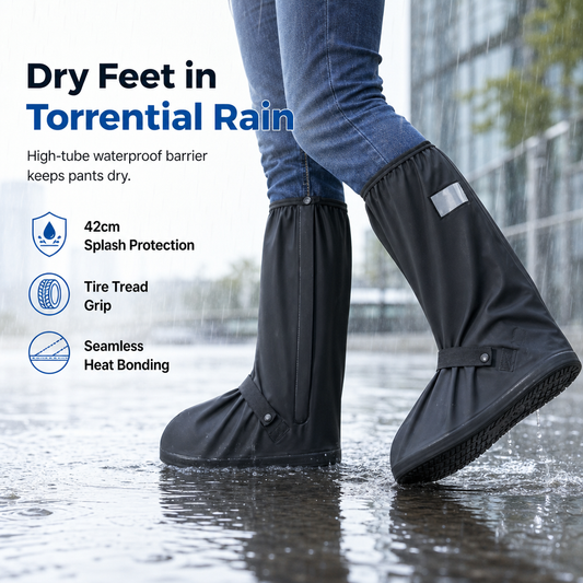 🌧️✨ 50% ZNIŻKI – TYLKO PRZEZ OGRANICZONY CZAS! Wodoodporne, wysokie pokrowce na buty przeciwdeszczowe – antypoślizgowe, odblaskowe, wysokość 42 cm 👟