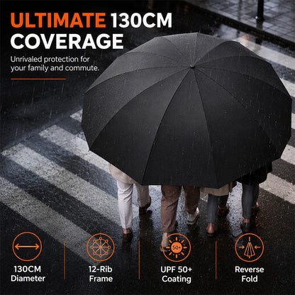 🔥 FLASH SALE 🔥 Ekstra duża, wiatroszczelna parasolka składana – czasza 130 cm dla 4 osób – wzmocniona stalowa rama z 12 żebrami – UPF 50+ – 7 kolorów! ☔✨