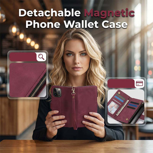 📱 Magnetyczne etui portfelowe 2‑w‑1 z ekoskóry PU – odpinane, wiele przegródek, wbudowana podstawka ✨
