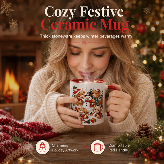 📢📢 50% ZNIŻKI!! ⏰ Świąteczne kubki ceramiczne z motywami krów górskich i bałwanków – odrobina magii Świąt w każdym łyku! ☕✨