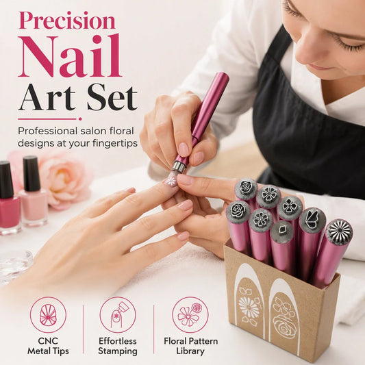 💅 50% ZNIŻKI 🌸 Zestaw narzędzi do stemplowania metalu do nail artu – wielorazowe stemple z wzorami kwiatowymi, manikiur DIY jak z salonu ✨