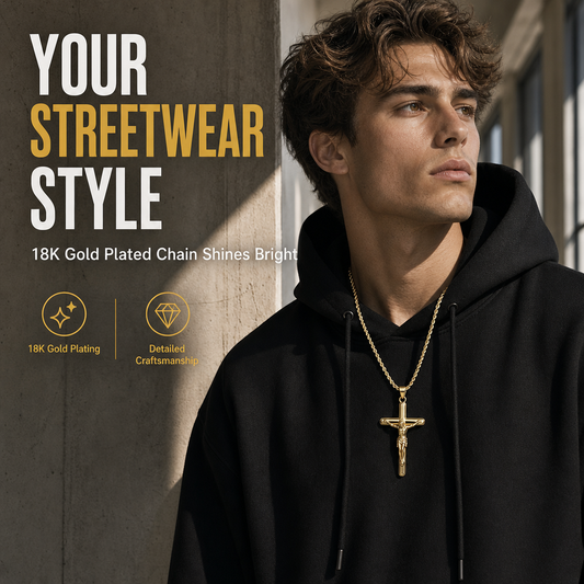 ✝️ 50% ZNIŻKI! ✨ Uniwersalny naszyjnik z krzyżem i portretem – pozłacany 18K, rzeźbiony relief, cyrkonie AAA+, hipoalergiczny. 4 style łańcuszka do wyboru 💎